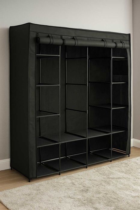 Garderoba Szafa Tekstylna Materiałowa na Ubrania Buty Czarny