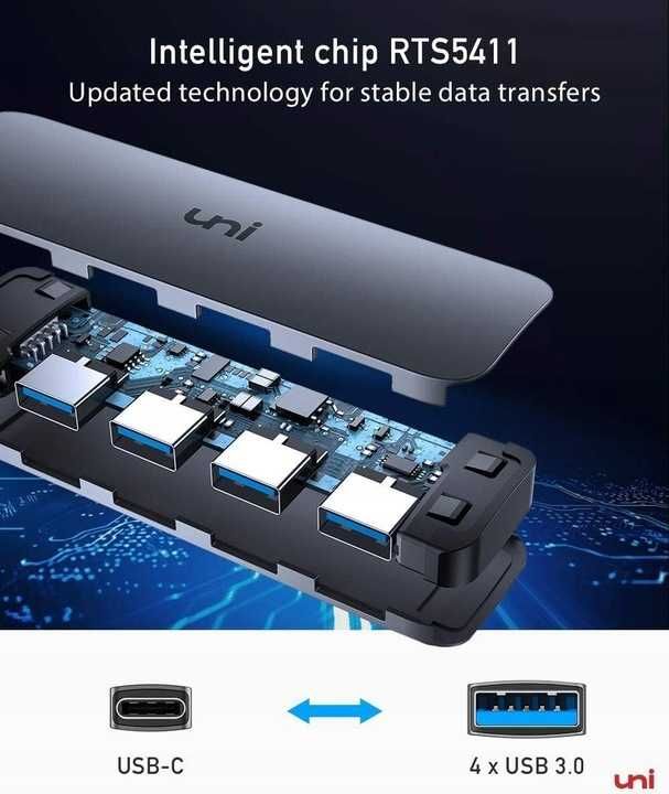 uni Hub USB C 5 Gbps, aluminiowa obudowa 4-portowy USB A 3.0 [2198]