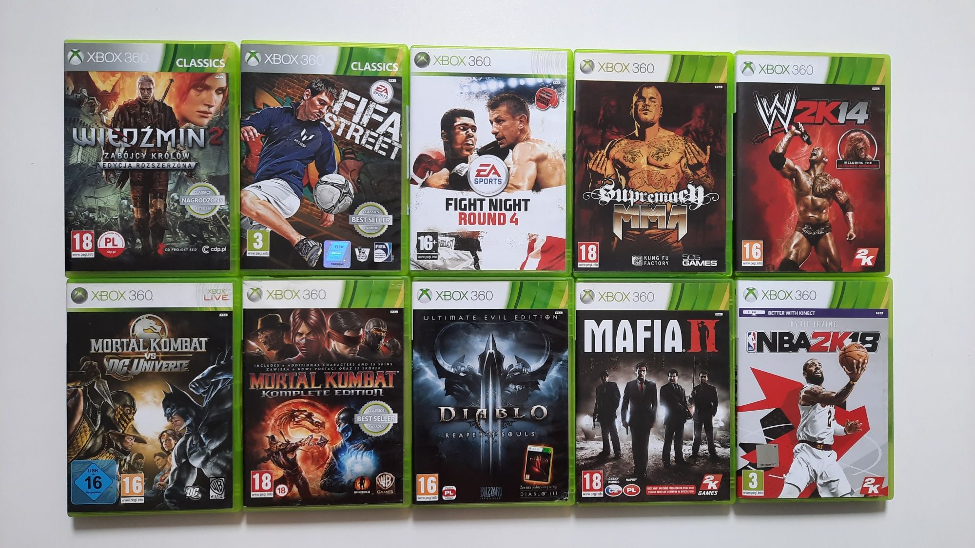 Gry Xbox 360 Wiedźmin 2,Mortal Kombat, Mafia 2,Diablo 3,Fifa ,NBA 2K18