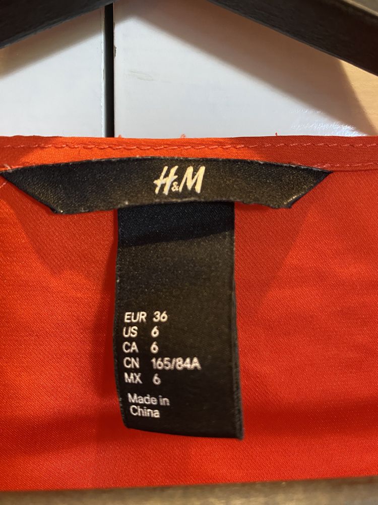 Koralowa letnia, zwiewna sukienka H&M rozmiar S