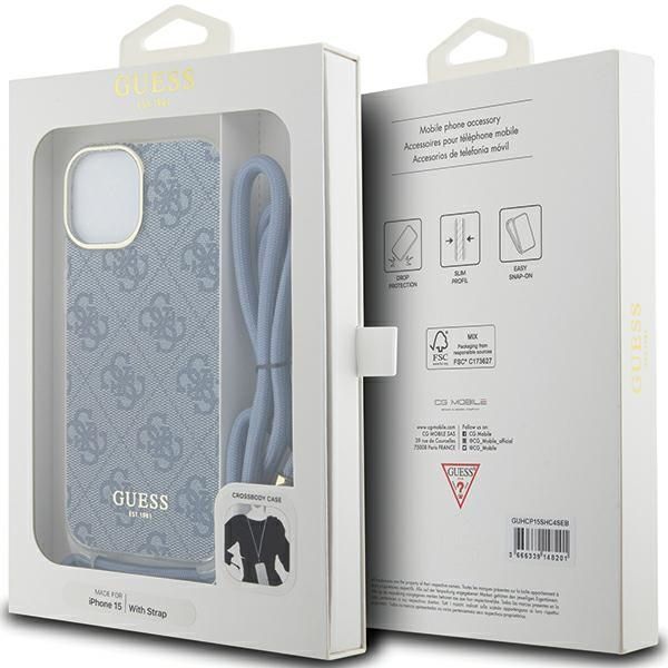 Etui Guess Crossbody Cord 4G Print do iPhone 15/14/13, Niebieskie