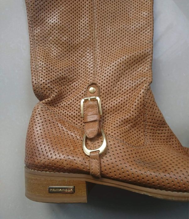 Karmelowe kozaczki ażurowe Prima Moda