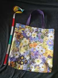 Piękna torba hand made wiosenne kwiaty + fiolet (piękny śliwkowy)