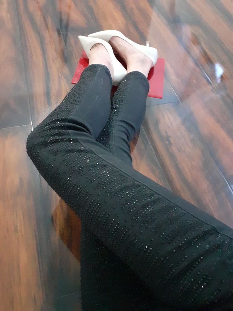 Glam rock denim Black jeans Czarne dżinsy skinny z cyrkoniami
