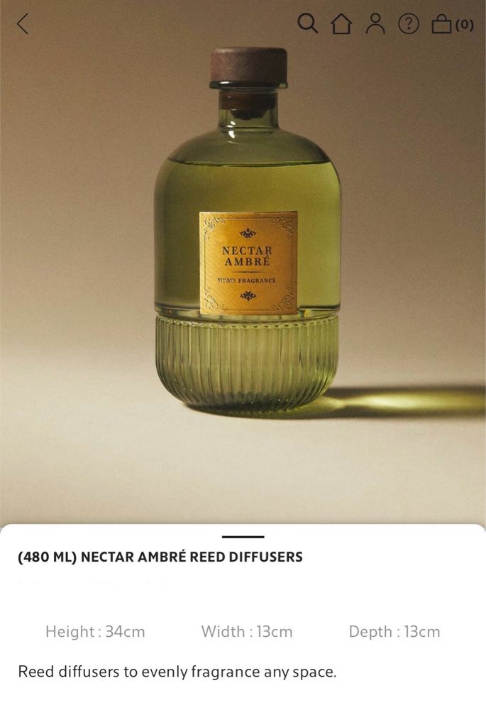 (480 ML) Difusor Em Sticks NECTAR AMBRÉ Zara Home NOVO