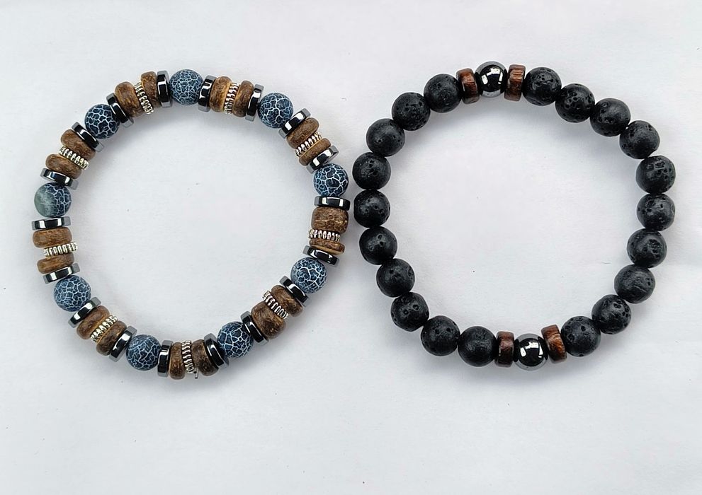 Komplet 2 sztuk bransoletek męskich z kamienia naturalnego