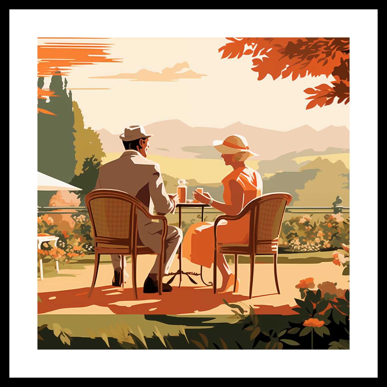 Plakat 50x50cm Retro Randka | Vintage Ławka Miłość Zakochani | SALON