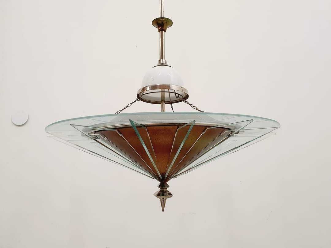 Żyrandol Lampa Art Deco Szkło Chrom Unikat