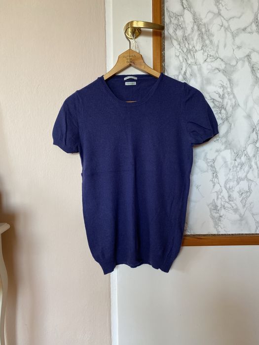 Kaszmir wełna z krótkim rękawem s sweter granatowy damski Benetton