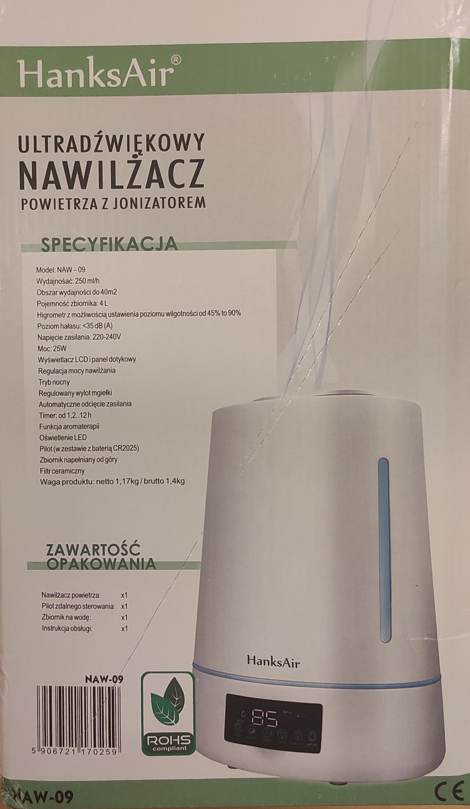 Nawilżacz ultradźwiękowy HANKS AIR NAW-09