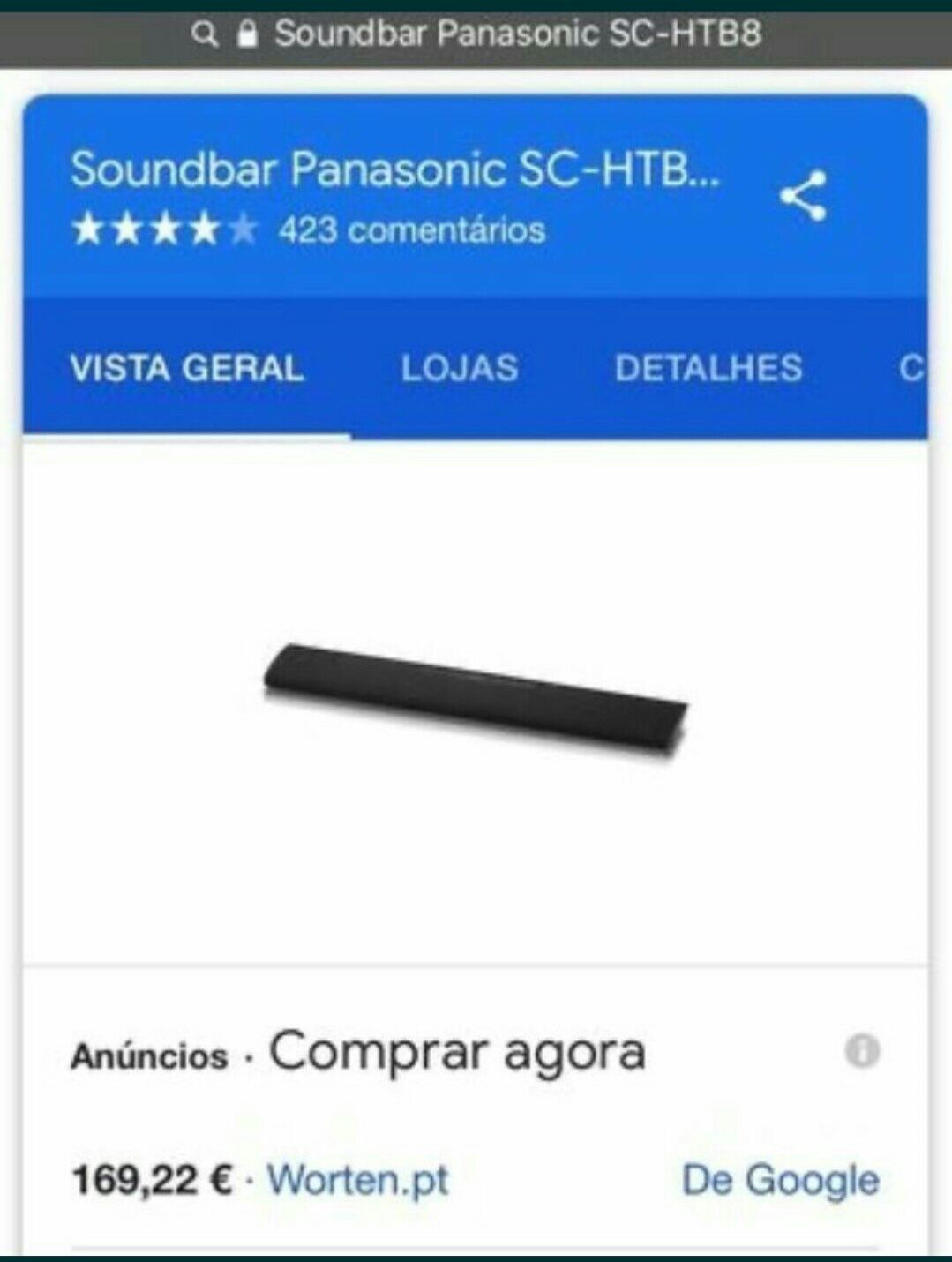 Barra de som Panasonic SC-HTB8EG-K 80Watts Bluetooth