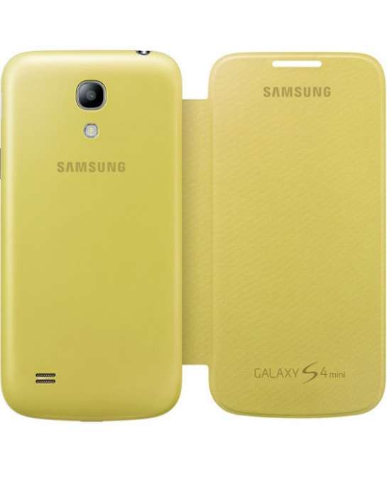 R052 Capa Flip Amarela Original Samsung Galaxy S4 Mini I9190 Novo! ^A