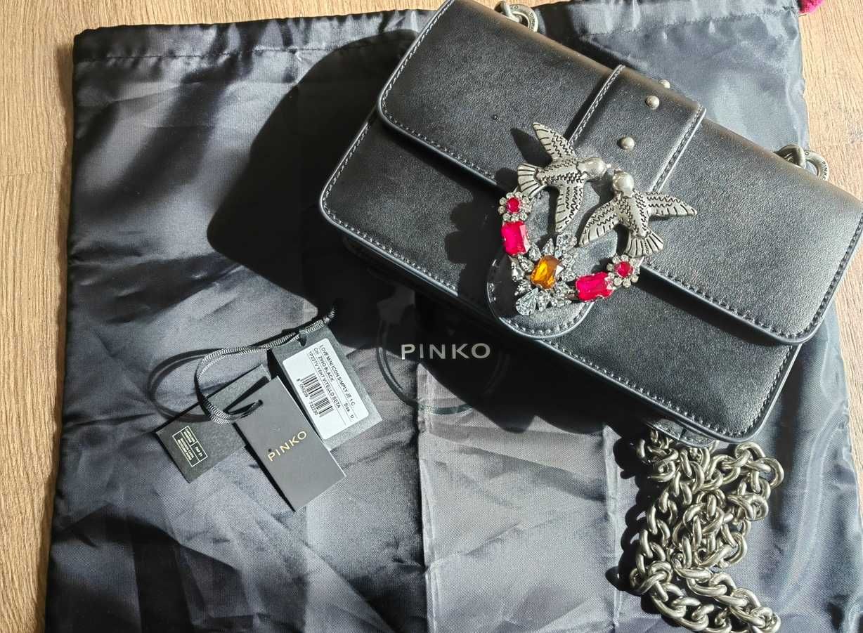 Oryginalna torebka Pinko love icon simply z kryształkami czarna