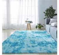 Włochaty dywan typu shag z długim włosiem 120cmx170cm niebieski biały