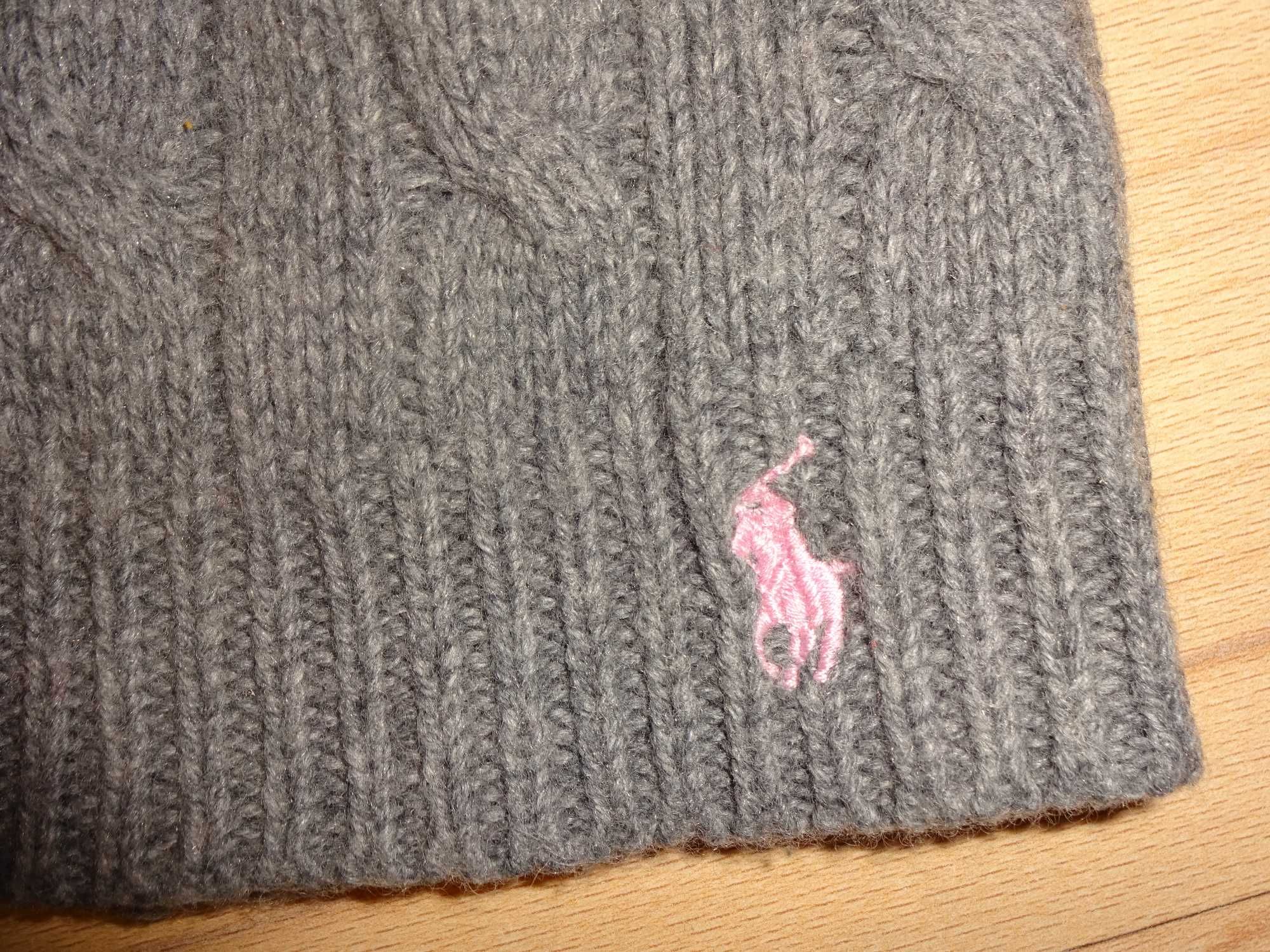 RALPH LAUREN szara różowe logo czapka 60% Cotton 20% Wool