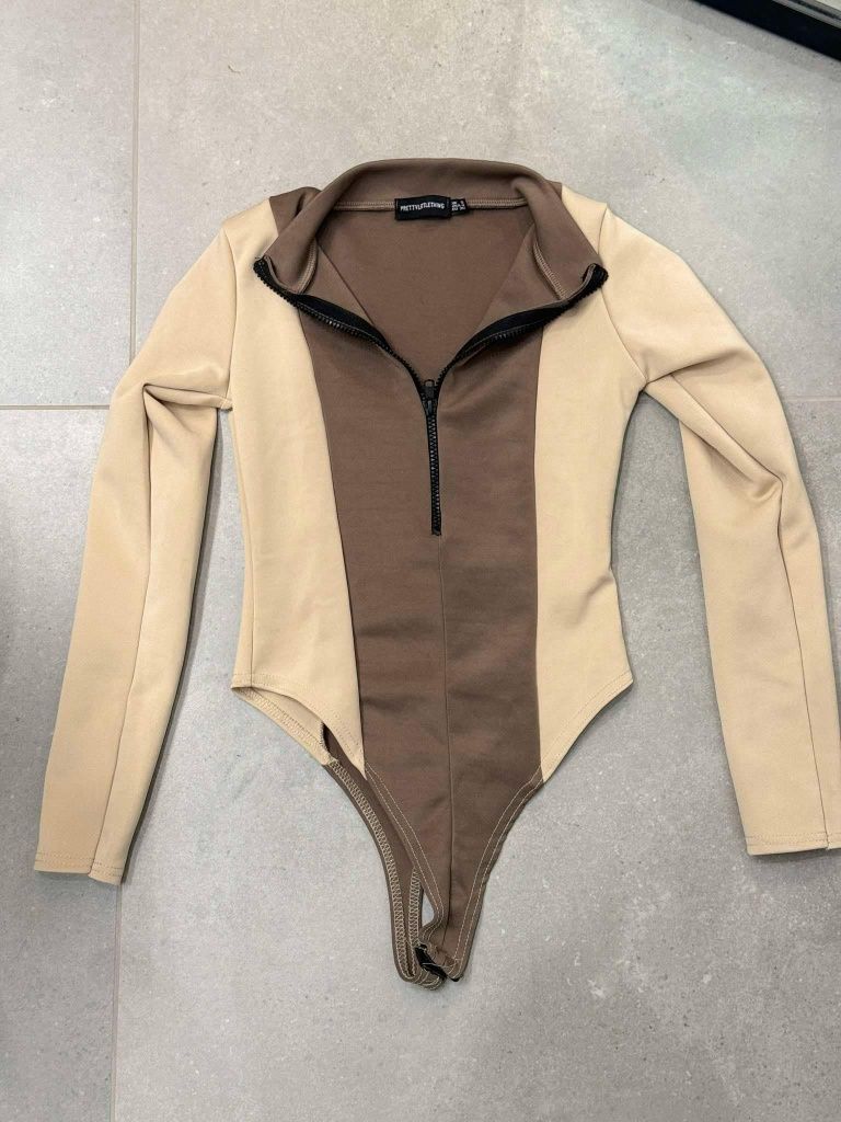 Body na zamek brązowo beżowe eleganckie obcisłe