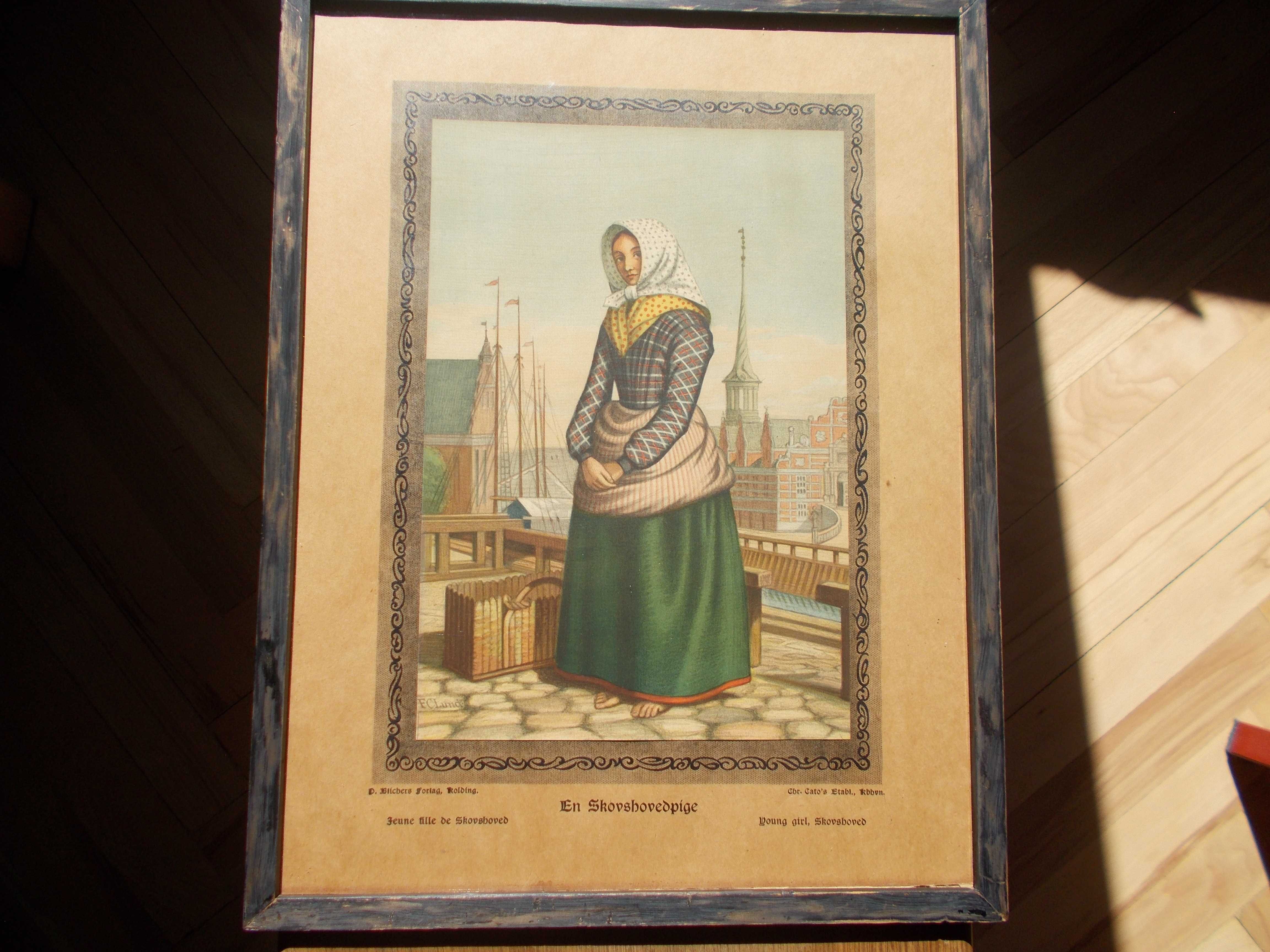 Grafika vintage w ramie drewnianej postarzanej z szkłem