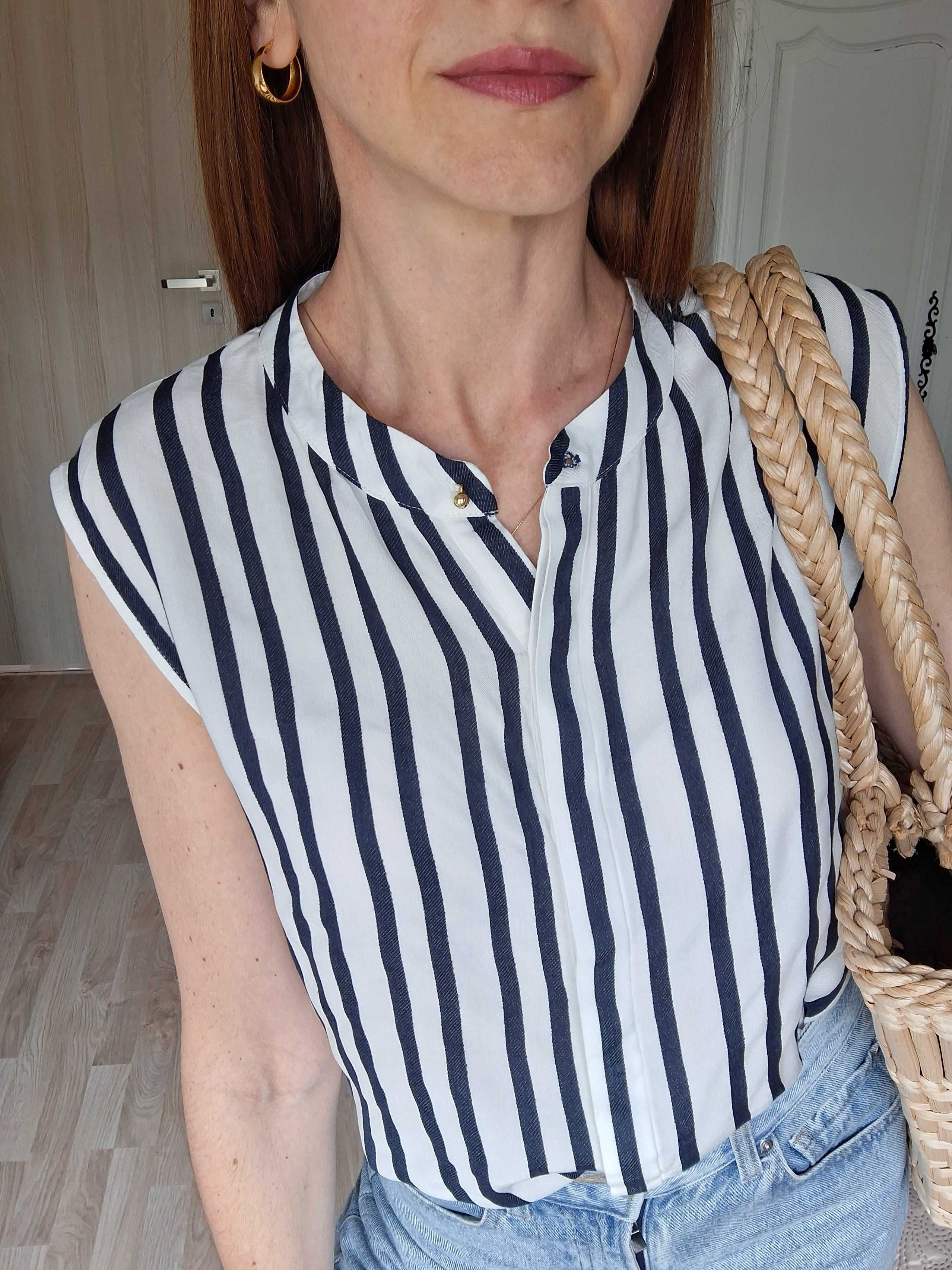 Bluzka bez rekawów w paski granat wiskoza L Massimo Dutti