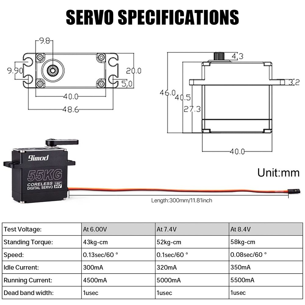 Wodoodporne serwo 55kg 270° serwomotory 9imod IP67 TRX SCX AMEWI HPI