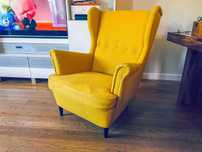 Fotel uszak Strandmon Ikea żółty skiftebo 903.618.94