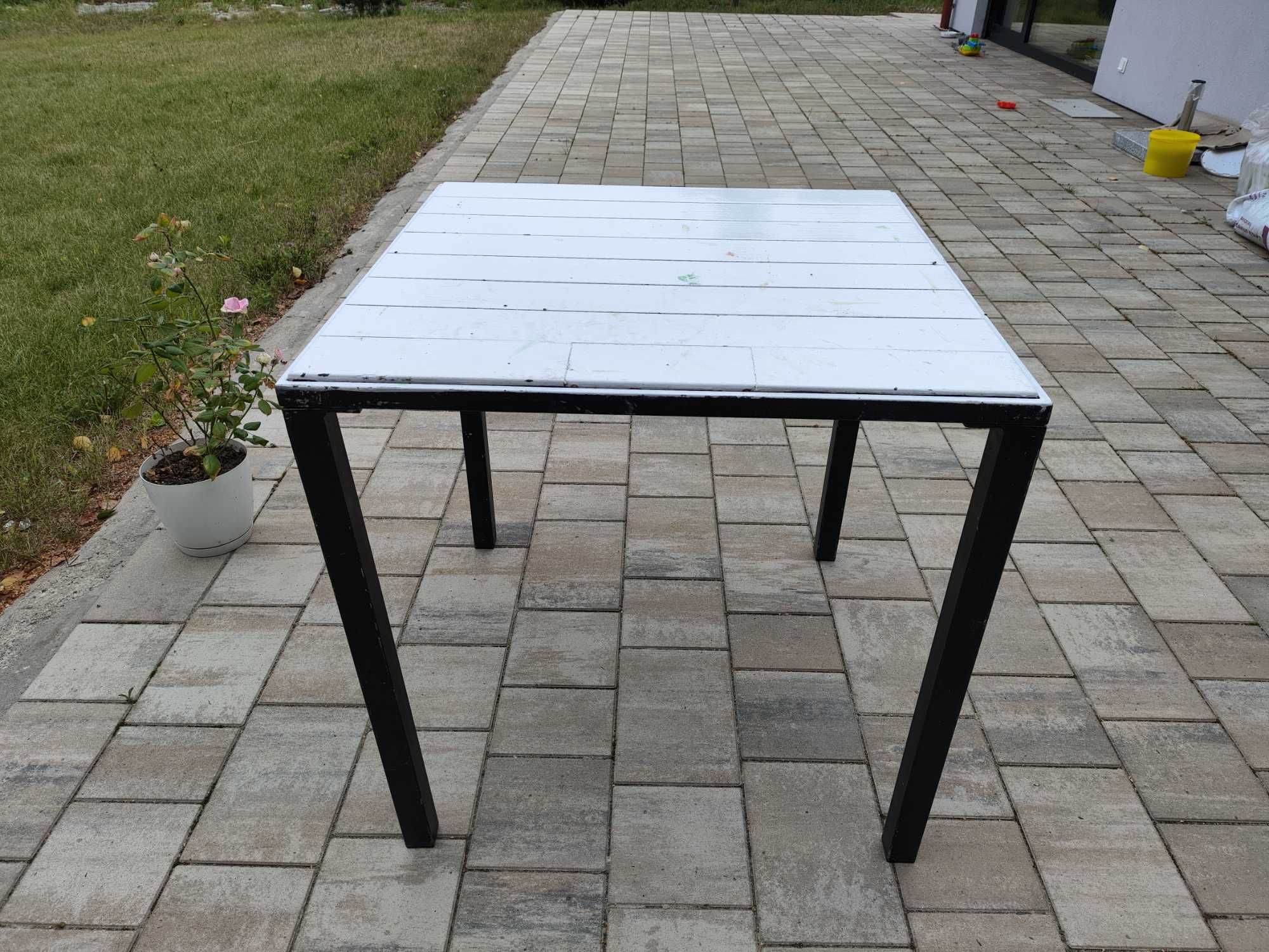 6szt Stół ogrodowy/barowy blat drewniany, nogi metalowe 76x76cm wys.74