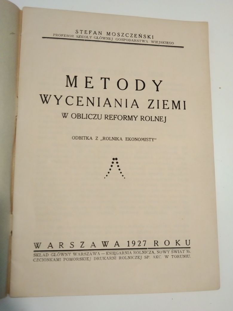 Stare Książki, S. Moszczeński, Metody Wyceniania Ziemi...1927
