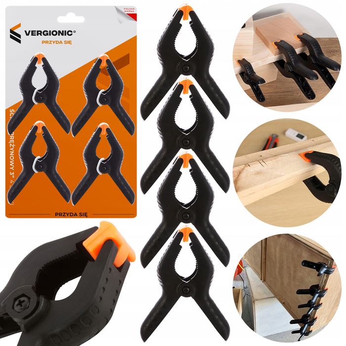 Ścisk Sprężynowy 3” 4 Szt. Modelarski, Stolarski, Klamerka Vergionic