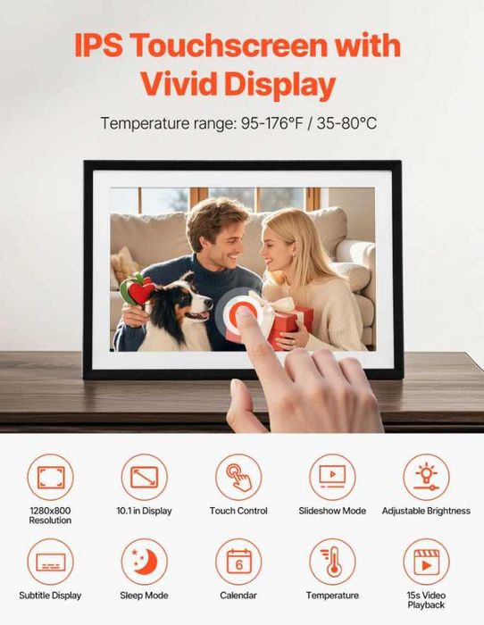 Moldura Digital 260x180 mm 10" | Tela IPS Touch 32 GB Wi-Fi