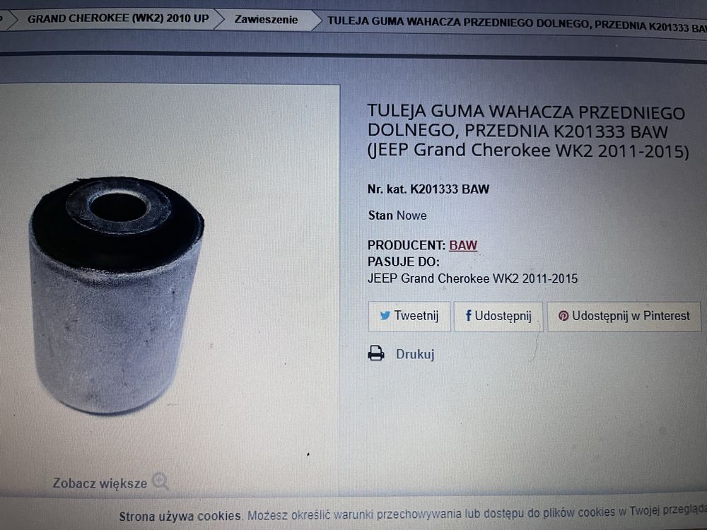Tuleje wahacza jeep grand cheerokee wk2 durango