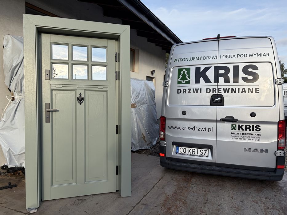 Drzwi zewnętrzne drewniane OD RĘKI oliwkowe Amerykańskie Cała Polska