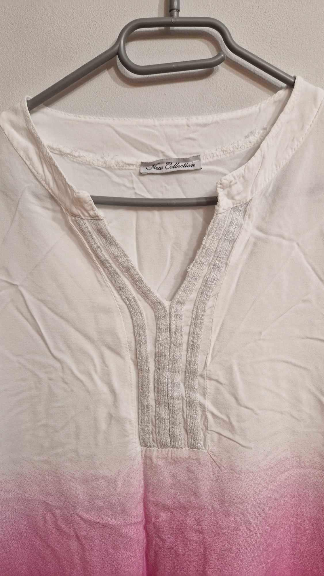 Bluzka ombe różowo biała wiskoza lato wiosna krótki rekaw