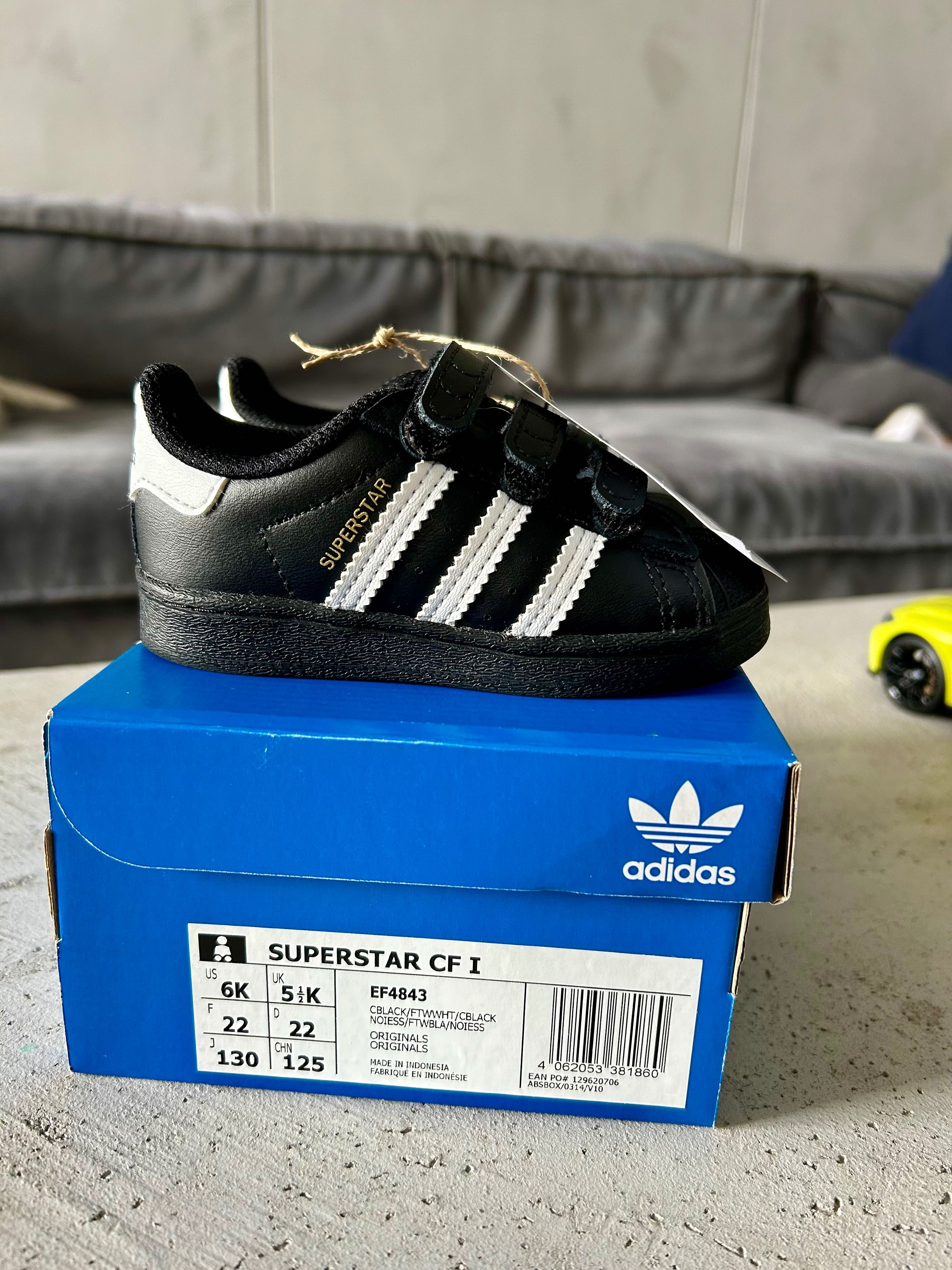 Adidas superstar dzieci czarne r.22 jak nowe oryginalne metka, pudełko