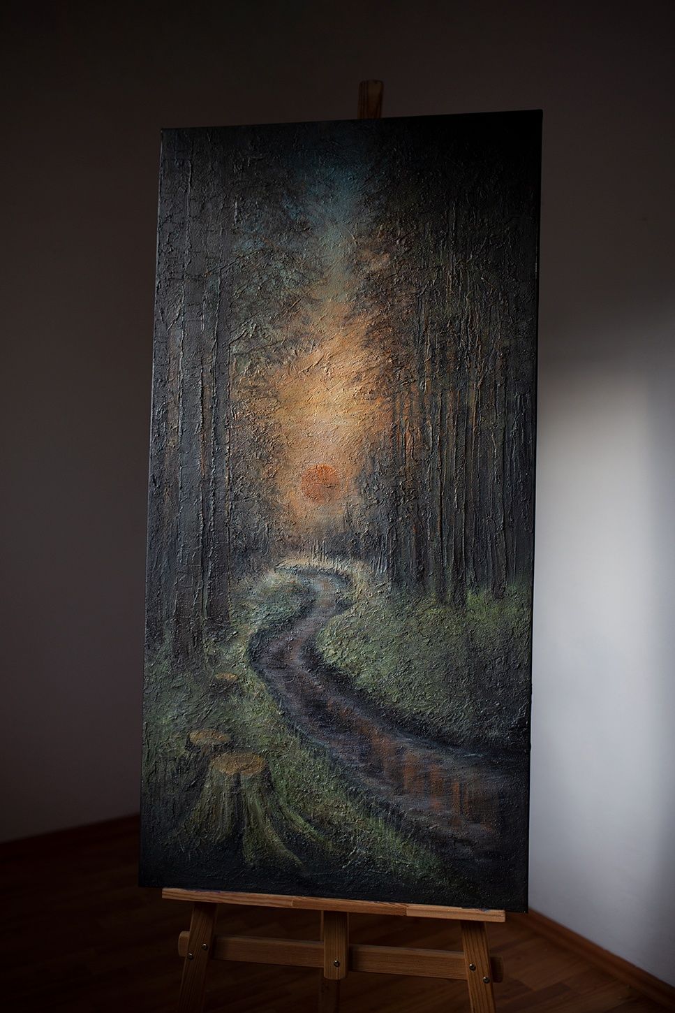 Obraz las natura zachód słońca