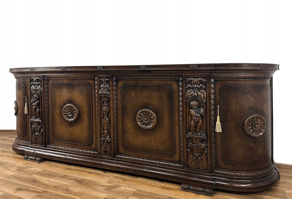 KOMODA FIGURALNA wielka owalna BUFET antyk rzeźby PUTTO pod TV RTV 3 m