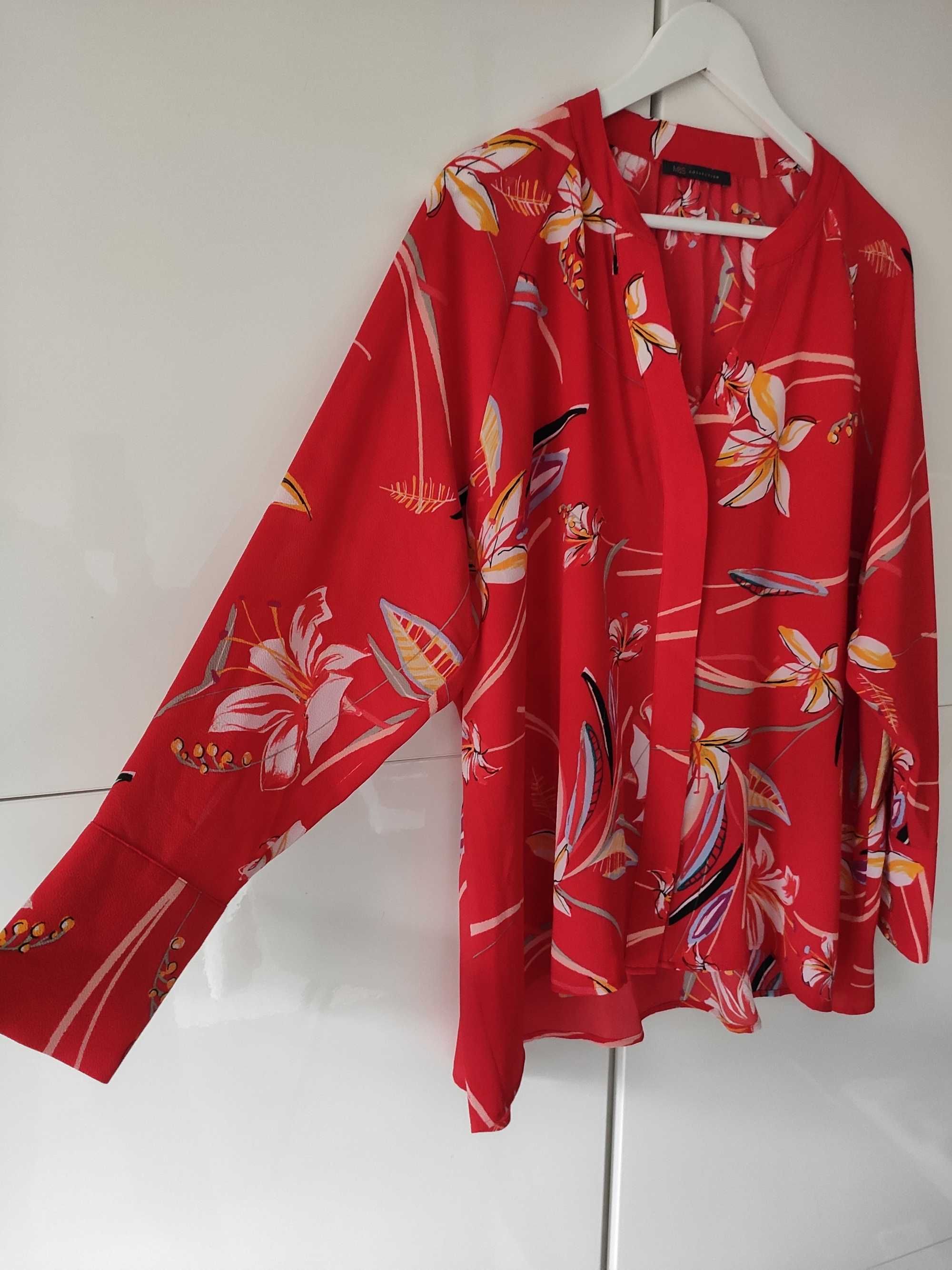 Czerwona bluzka we wzory Marks & Spencer rozmiar 46