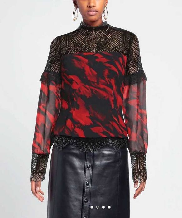 Шикарная блуза с кружевом чёрная с красным Guess Marciano S M