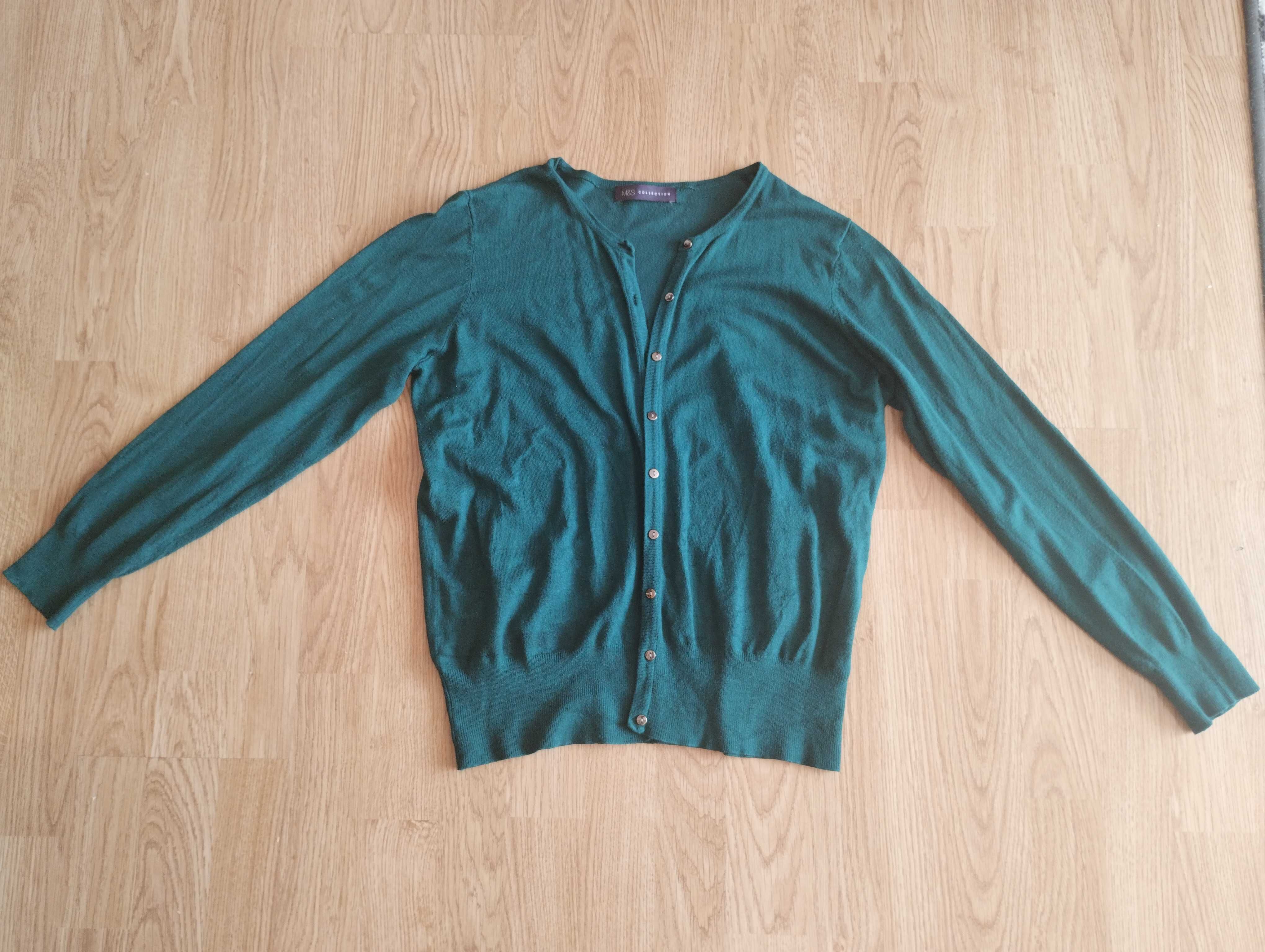 Sweter rozpinany damski cienki zielony szmaragdowy 40-42 lub L-XL