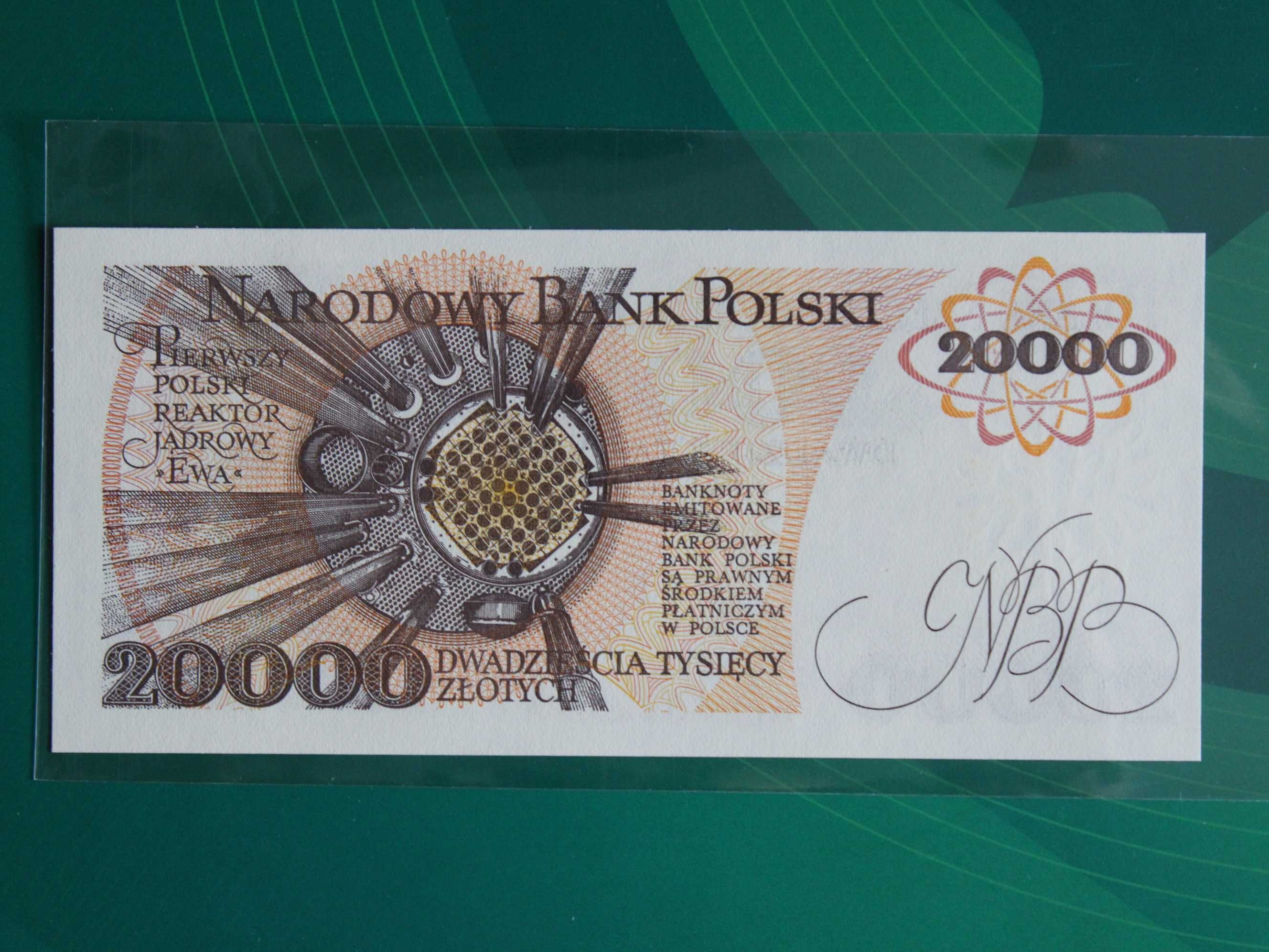 20000, 20 tys zł. 1989 r. Skłodowska-Curie Stan bankowy UNC.