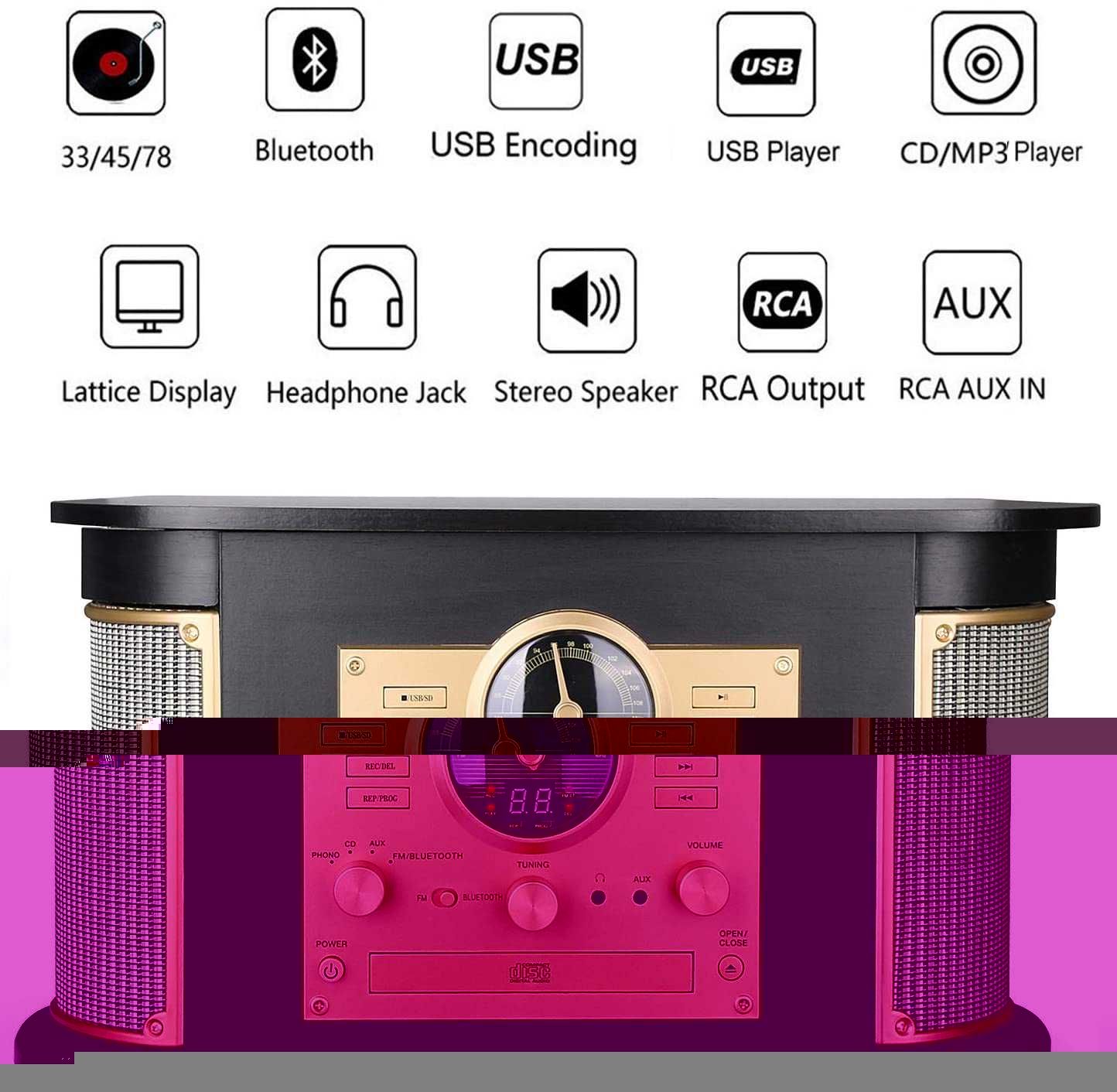 Програвач вінілових пластинок 7 в 1 с Bluetooth MP3/CD/USB/SD/FM/