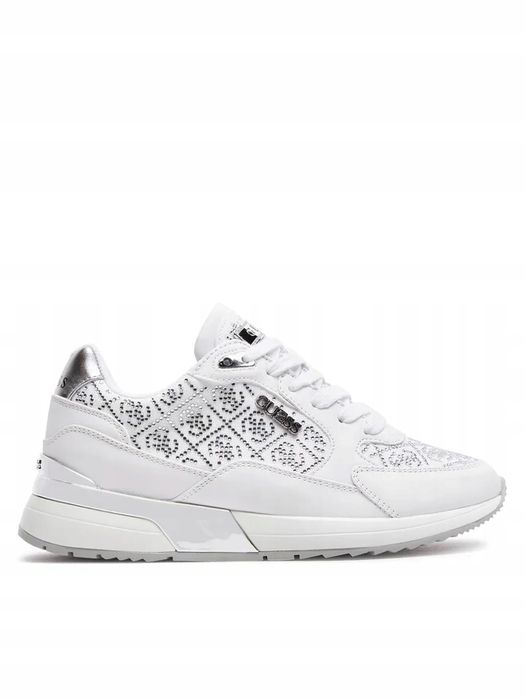 Guess 40 Buty Damskie Białe Srebrne Sneakersy Fljmox Logowane T526