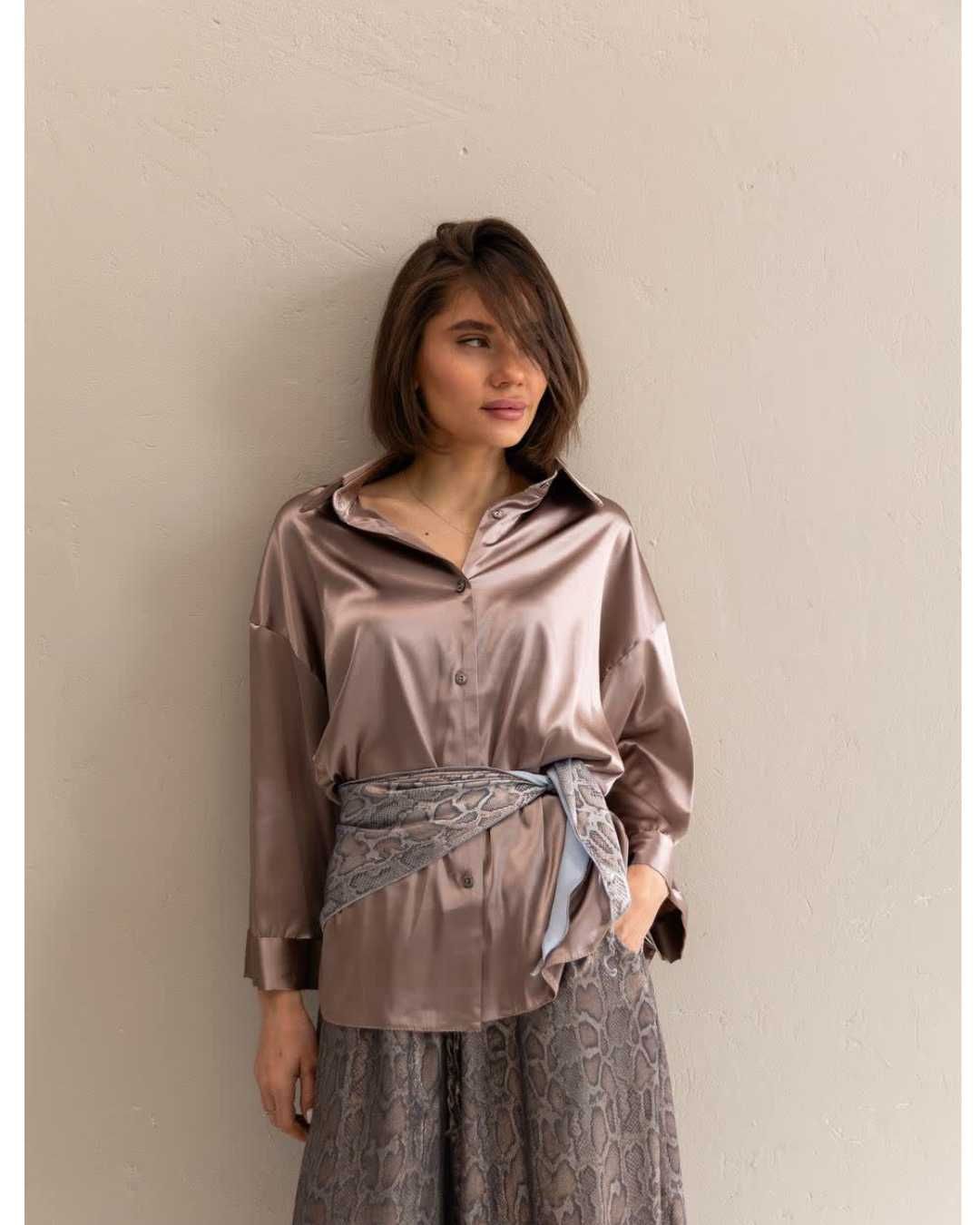 Жіночий костюм oversize шовк віскоза сорочка брюки