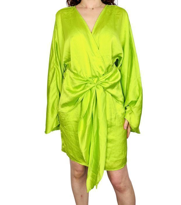 Limonkowa sukienka z wiązaniem w talii L 40 Gina Tricot