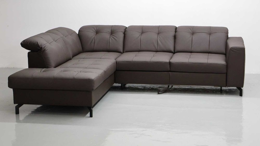 TLK SKÓRA NATURALNA NAROŻNIK funkcja spania SOFA kanapa brązowa salon