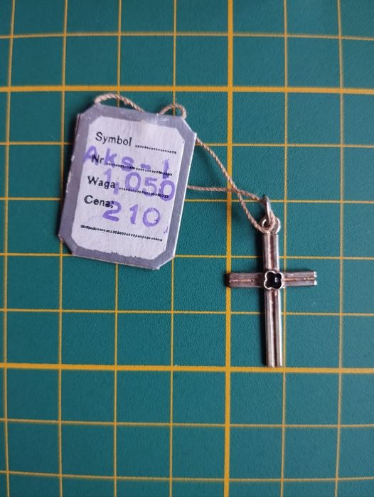 Srebrny krzyżyk 800 Polsrebro Agat Retro PRL vintage metka