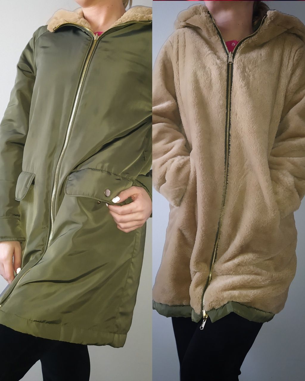 Dwustronna kurtka parka futerko Primark