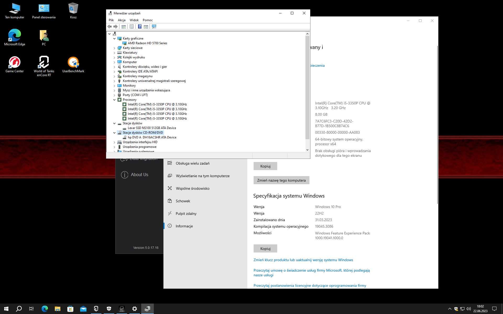 Komputer stacjonarny i5 8GB RAM SSD 512 z monitorem 24"