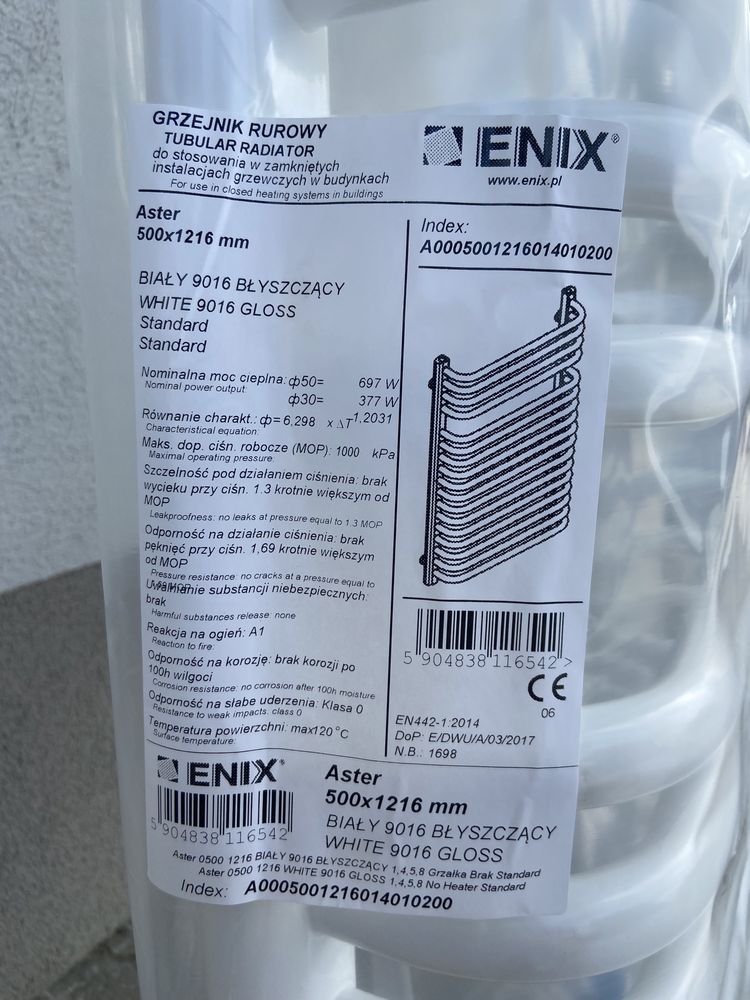 NOWY Grzejnik Enix aster 500x1216 bialy 9016 błyszczący
