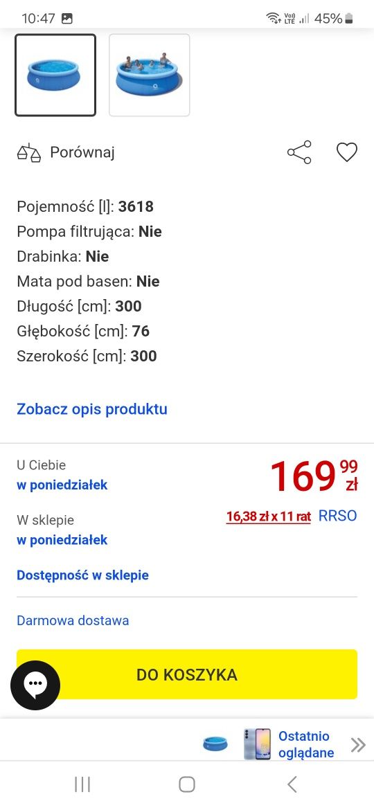 Basen rozporowy 300x76 cm nowy.