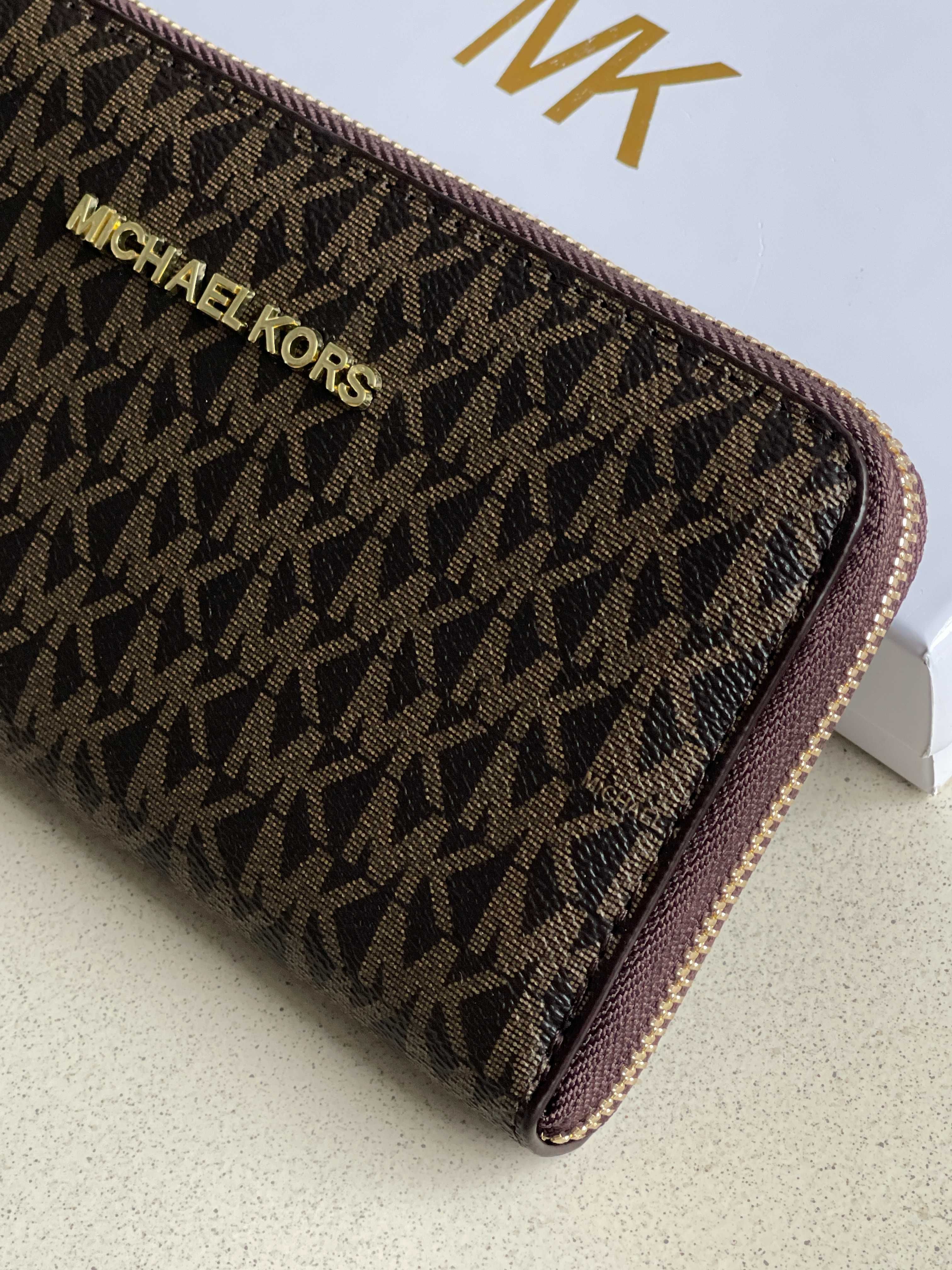 Кошелек женский Michael Kors большой гаманець корс чорний коричневий