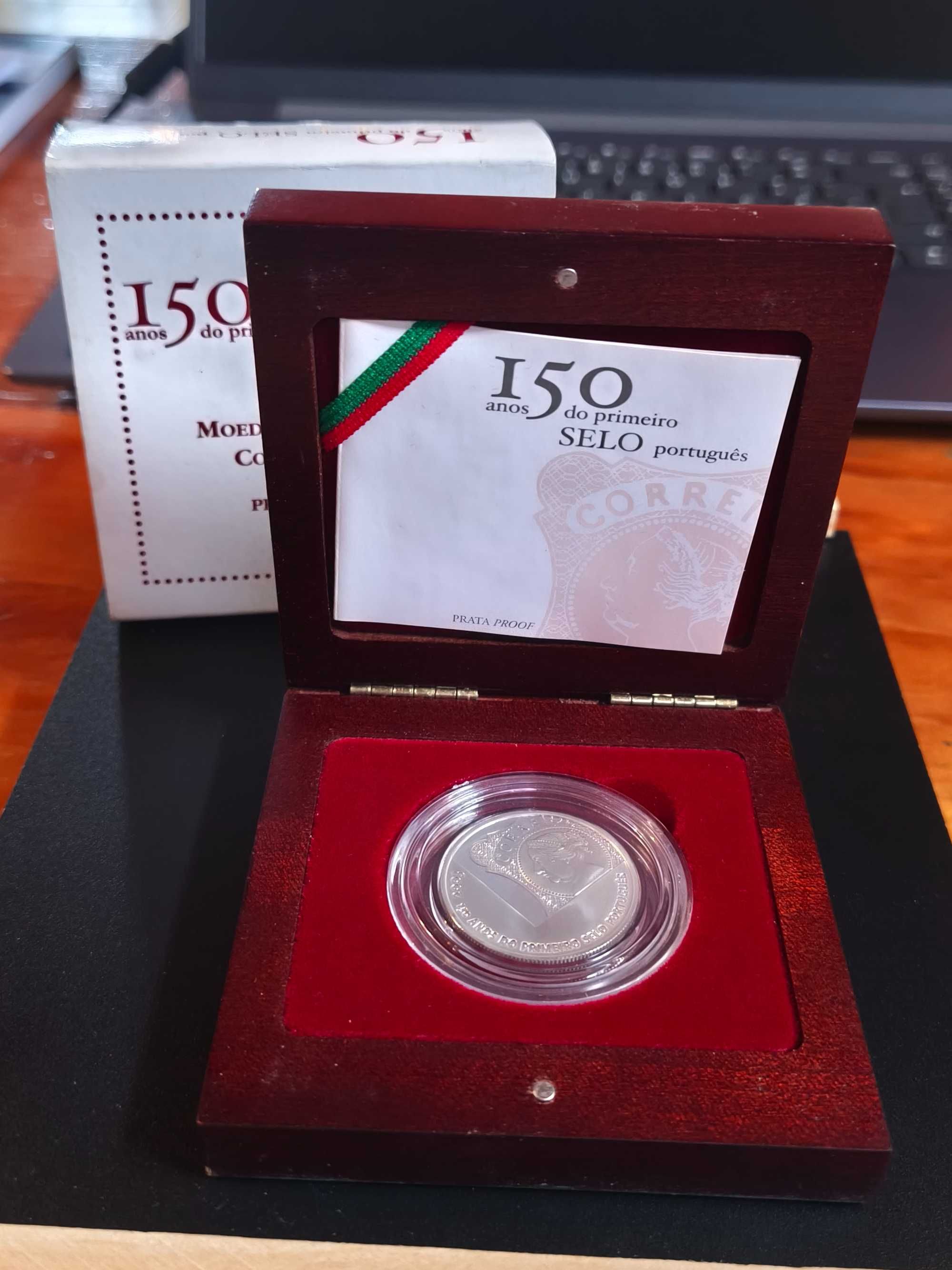 Portugal 2003 - moeda 5 € 150 anos 1º selo português (Prata Proof)